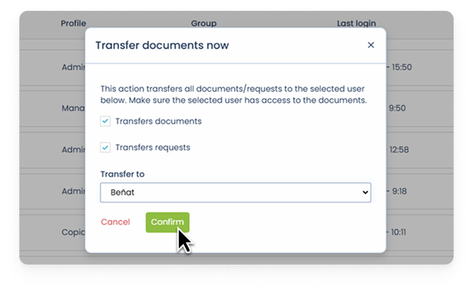 Captura - Reasignación masiva de documentos 3 - Opciones reasignar ENG