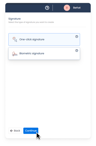 Captura de la plataforma de Bigle - SMS doble autenticación 2 - Escoger one click o biométrica ENG