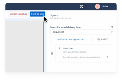 Captura de la plataforma de Bigle - SMS doble autenticación 4 - Enviar a firma ENG