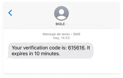 Captura de la plataforma de Bigle - SMS doble autenticación 8 - SMS ENG