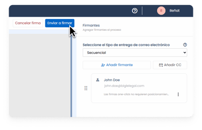 Captura de la plataforma de Bigle - SMS doble autenticación 4 - Enviar a firma ESP