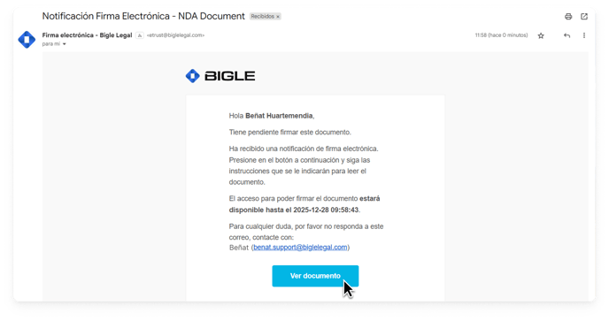 Captura de la plataforma de Bigle - SMS doble autenticación 6 - Email ESP