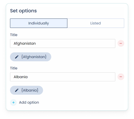 set options individually