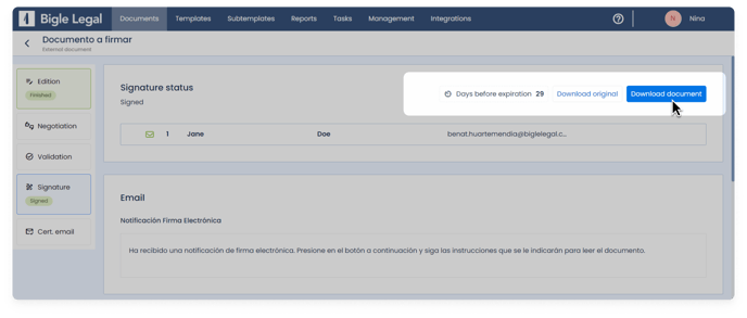 Registro de auditoría - botón de descarga ENG