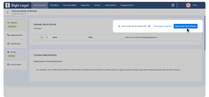 Registro de auditoría - botón de descarga