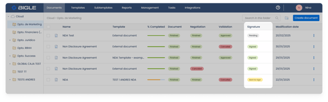 Firma electrónica 15 - Visualización estado firmas ENG