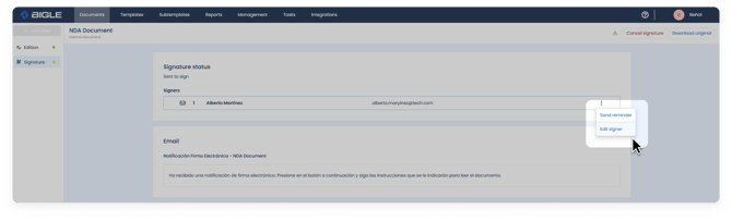 Captura de la plataforma de Bigle - Editar firmante 1 - edit signer ENG