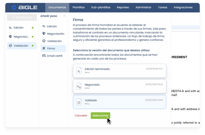 Firma electrónica 1 - selección de proceso de firma ESP