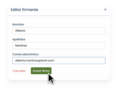 Captura de la plataforma de Bigle - Editar firmante 2 - enviar nueva firma ESP