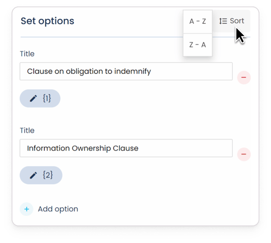 Set and sort options