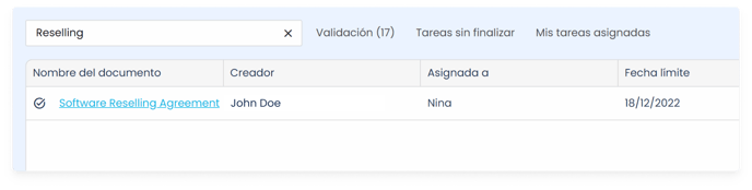 Filtros de las tareas