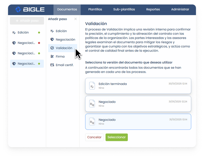 Captura validación 1 - Escoger versión
