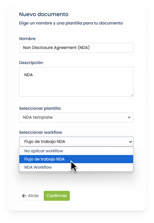 14 - Workflows - Escoger workflow desde creación de documento en plantilla ESP