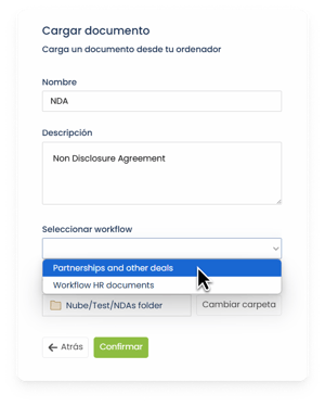 16 - Workflows - Escoger workflow desde creación de un documento externo ESP
