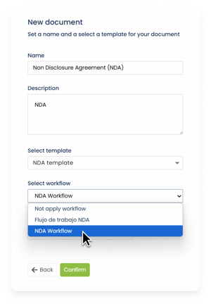14 - Workflows - Escoger workflow desde creación de documento en plantilla ENG